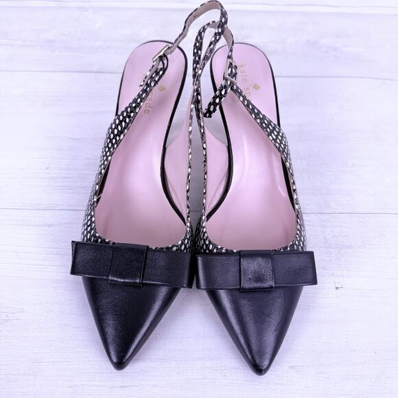 Kate Spade Jannah Slingback Pumps Size 6 B Pointed Toe Bow Black Snake Print - Picture 7 of 14